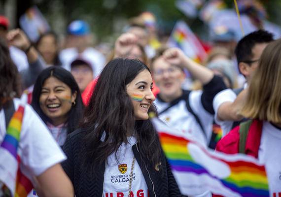 SEPTEMBER 1, 2019 - CALGARY, AB -UNIVERSITY OF CALGARY- Participants in the University of Calgary contingent of the 2019 Pride Parade on September 1, 2019.